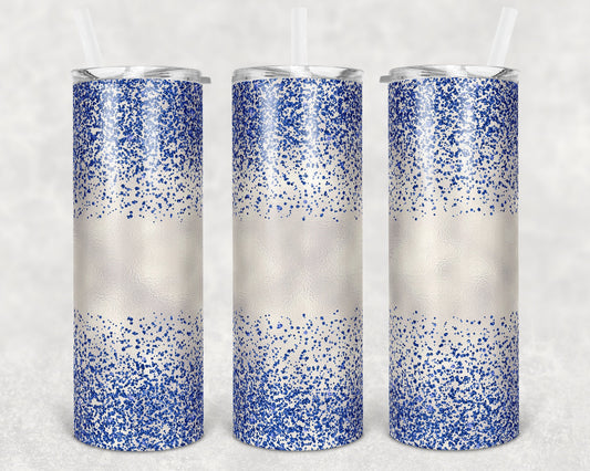 20 oz Skinny Tumbler Sublimation Design Template Glitter Confetti Blue Straight and Warped Design