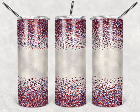 20 oz Skinny Tumbler Sublimation Design Template Glitter Confetti Blue Red Straight and Warped Design