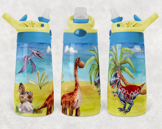 Kids water bottles Sublimation Design Template Dinosaur Scene Design