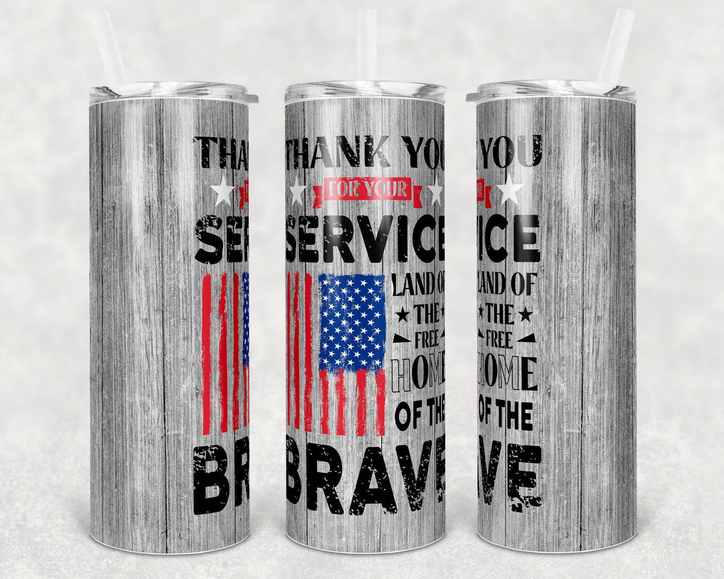 20 oz Skinny Tumbler Patriotic USA Veteran Thank you Service Sublimation Design