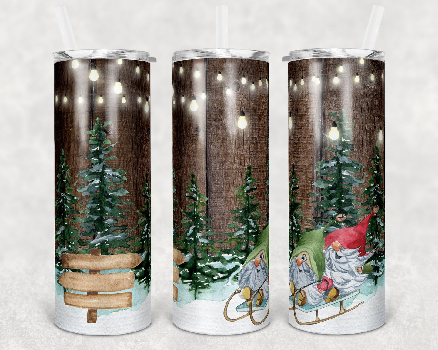 20 oz Skinny Tumbler Sublimation SEAMLESS Winter Gnomes Christmas Design Template Straight Warped