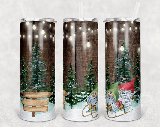 20 oz Skinny Tumbler Sublimation SEAMLESS Winter Gnomes Christmas Design Template Straight Warped