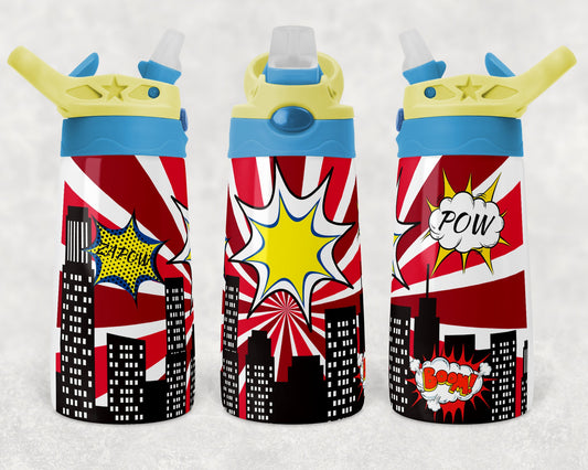 Kids water bottles Sublimation Design Template Super Hero Design