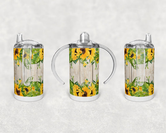 Straight Sippy Cup Sublimation Wood Sunflower Design