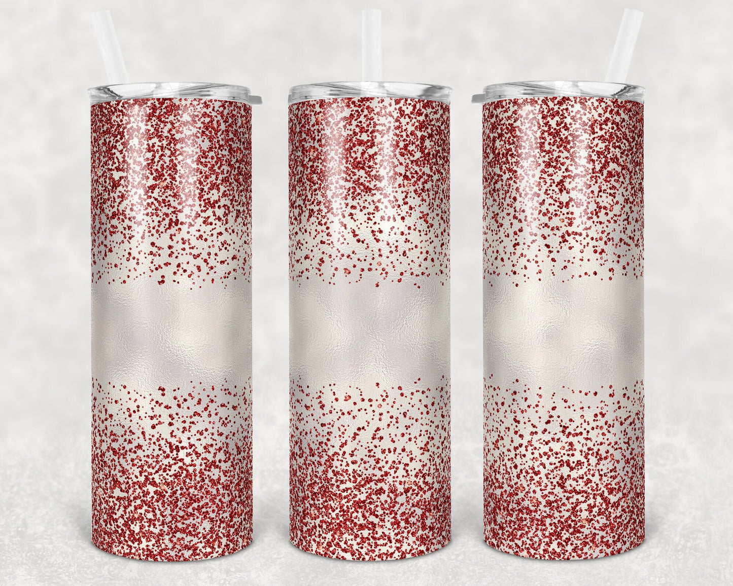 20 oz Skinny Tumbler Sublimation Design Template Glitter Confetti Red Straight and Warped Design