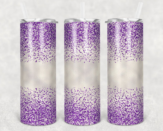 20 oz Skinny Tumbler Sublimation Design Template Glitter Confetti Purple Straight and Warped Design