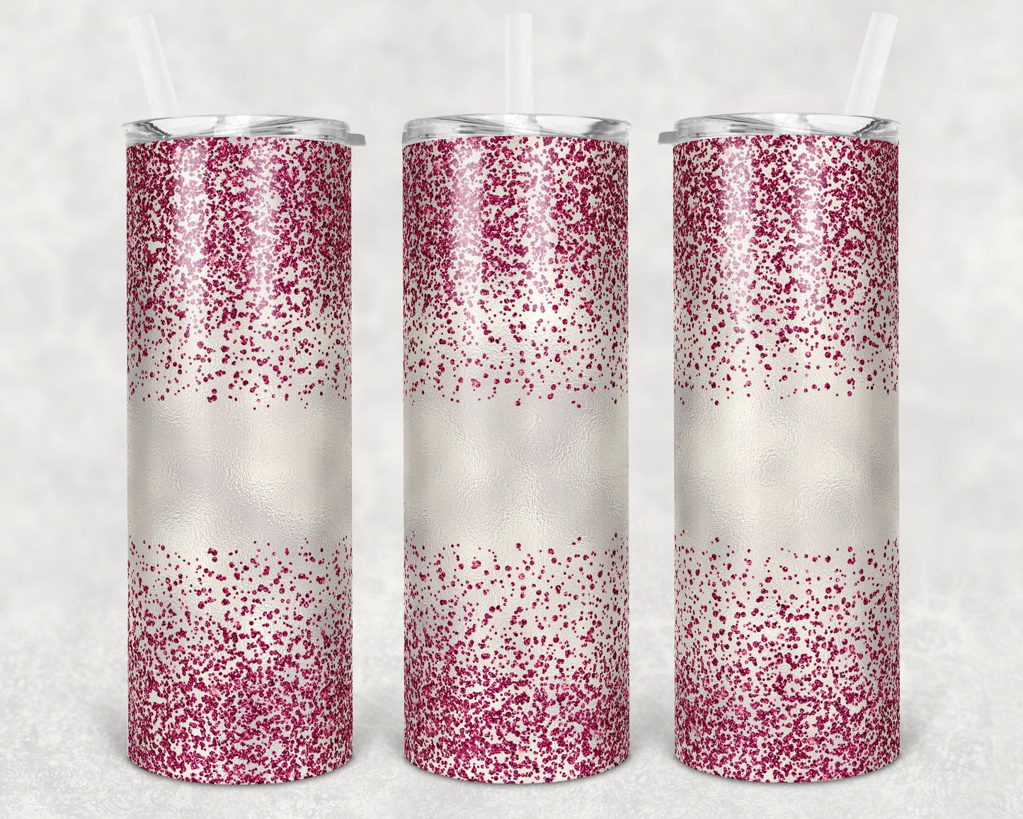 20 oz Skinny Tumbler Sublimation Design Template Glitter Confetti Pink Straight and Warped Design