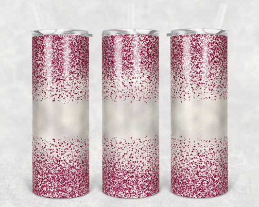 20 oz Skinny Tumbler Sublimation Design Template Glitter Confetti Pink Straight and Warped Design