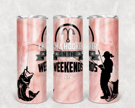 20 oz Skinny Tumbler Bass Fishing Weekend Hooker Sublimation Design Print Transfer