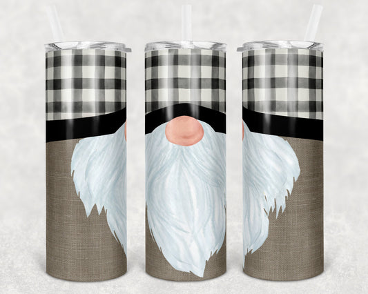 20 oz Skinny Tumbler Sublimation Plaid Gnome Face Cute Straight and Warped Design