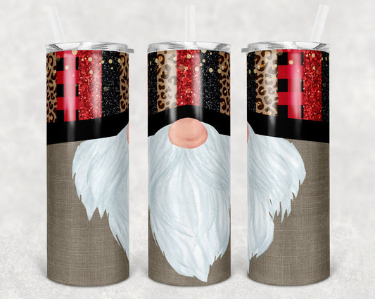 20 oz Skinny Tumbler Sublimation Plaid Gnome Face Cute Straight and Warped Design
