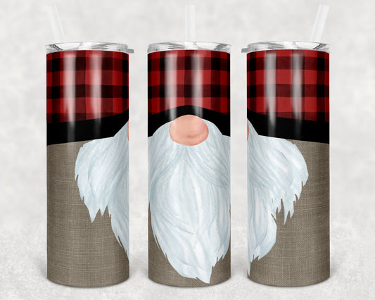 20 oz Skinny Tumbler Sublimation Plaid Gnome Face Cute Straight and Warped Design