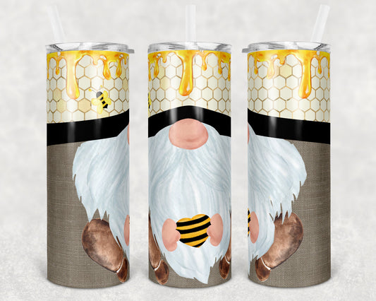 20 oz Skinny Tumbler Sublimation Honey Bee Gnome Face Cute Straight and Warped Design