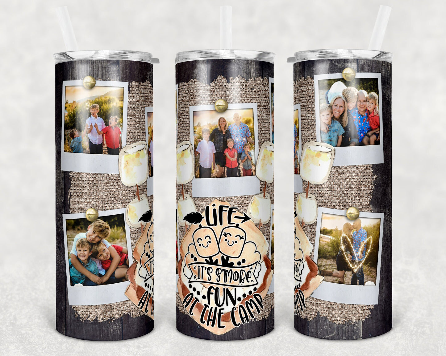 20 oz Skinny Tumbler Picture Frame S'more Campfire Sublimation Design