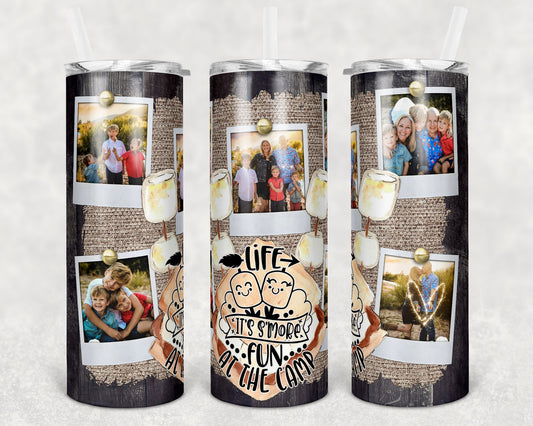 20 oz Skinny Tumbler Picture Frame S'more Campfire Sublimation Design