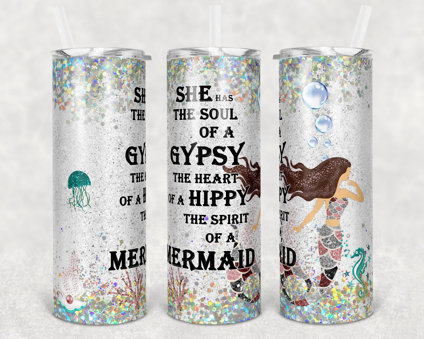 20 oz Skinny Tumbler Sublimation Design Template Mermaid Soul