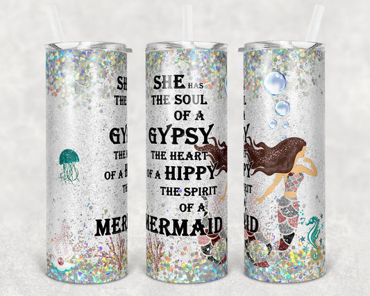 20 oz Skinny Tumbler Sublimation Design Template Mermaid Soul