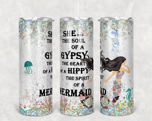 20 oz Skinny Tumbler Sublimation Design Template Mermaid Soul
