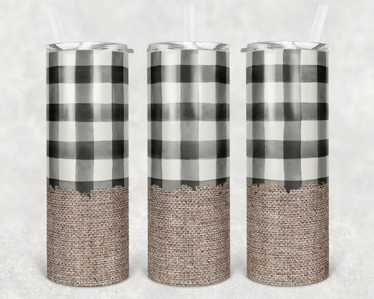 20 oz Skinny Tumbler Sublimation SEAMLESS Burlap and Buffalo Plaid Design Template Straight and Warped