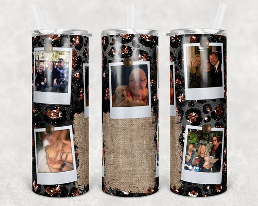 20 oz Skinny Tumbler Picture Frame Leopard Glitter Sublimation Design