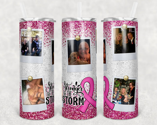 20 oz Skinny Tumbler Sublimation Glitter Pink Breast Cancer Awareness Photo Straight and Warped Design tumblers