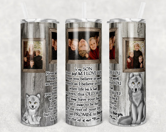20 oz Skinny Tumbler Picture Frame Seamless Mother Son Wolf Sublimation Design
