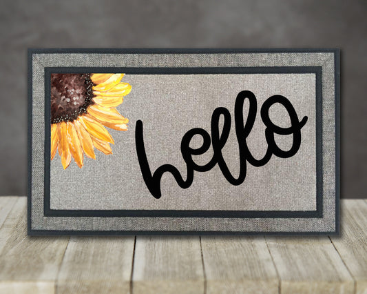 Sublimation Door Mat Design Hello Sunflower can also be used for Pillows Placemats Aprons Tote Bags Towels