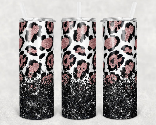 20 oz Skinny Tumbler Sublimation Design Template Pink Leopard Glitter Overlay Design tumblers