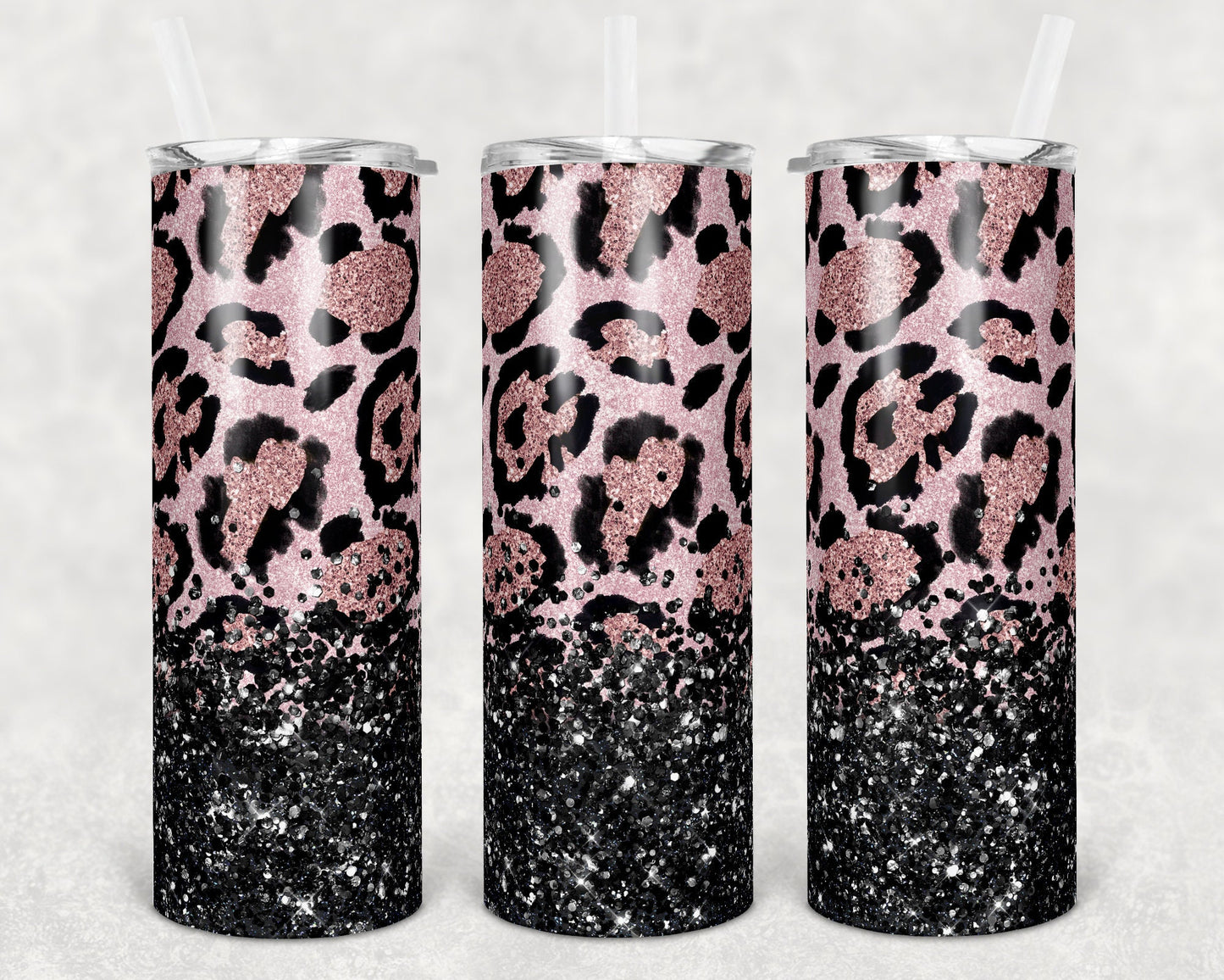 20 oz Skinny Tumbler Sublimation Design Template Pink Leopard Glitter Overlay Design tumblers