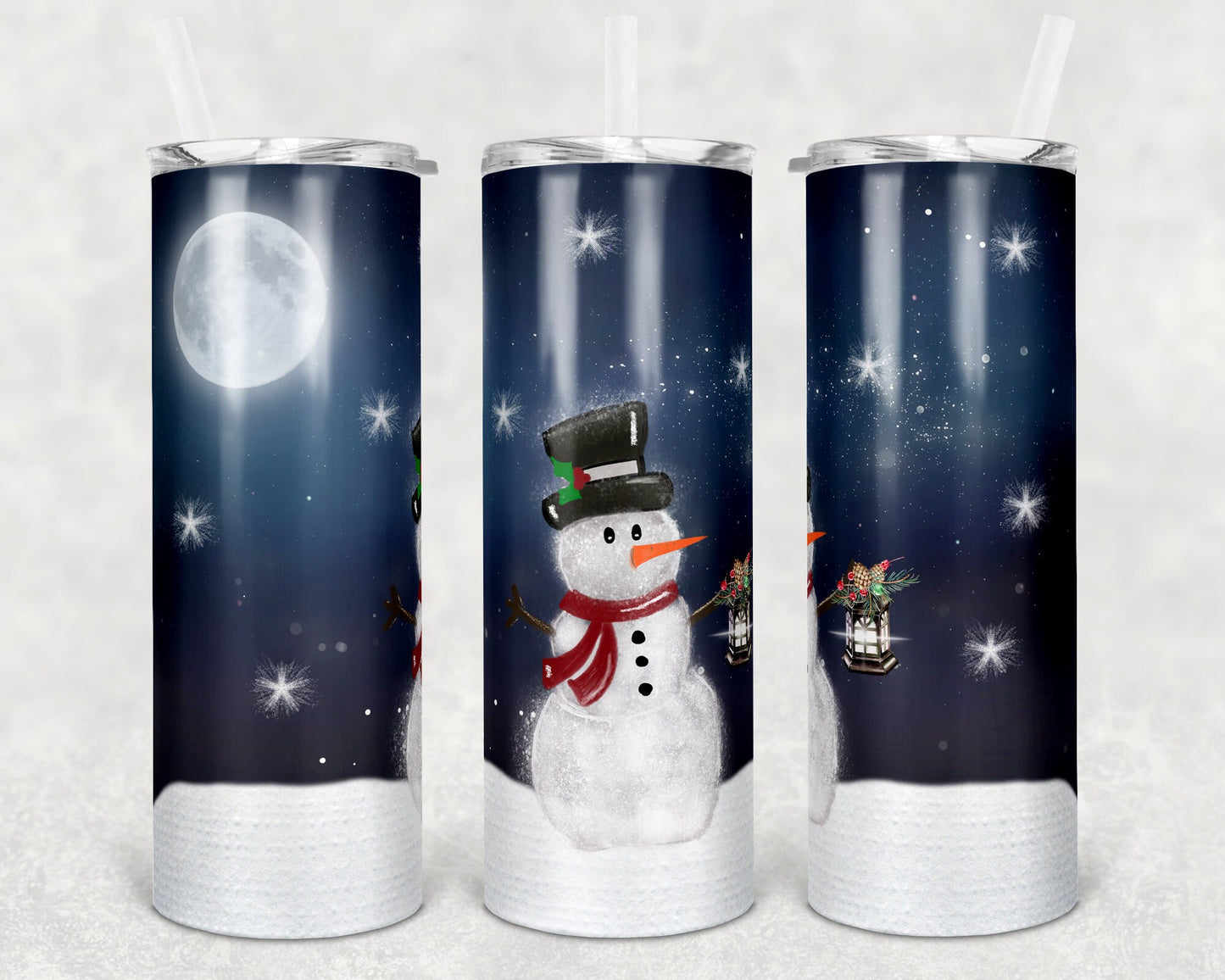 20 oz Skinny Tumbler Sublimation SEAMLESS Holiday Snowman Christmas Design Template Straight Warped