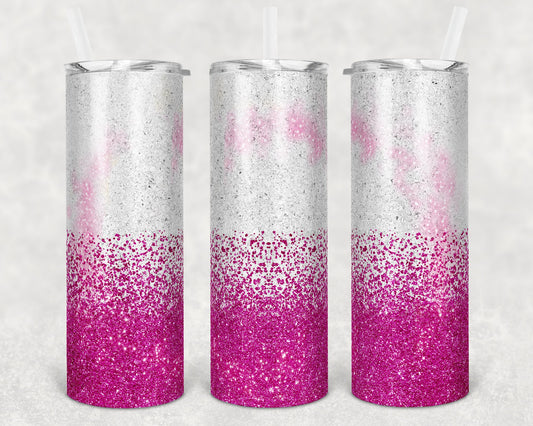 20 oz Skinny Tumbler Sublimation Glitter Pink Straight and Warped Design