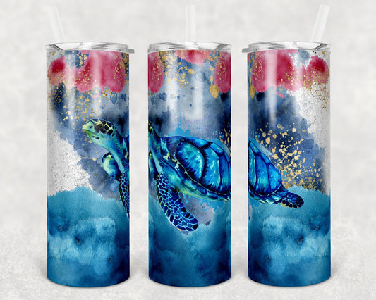 20 oz Skinny Tumbler Sublimation Design Template Ink Glitter Turtle Ocean Print Transfer