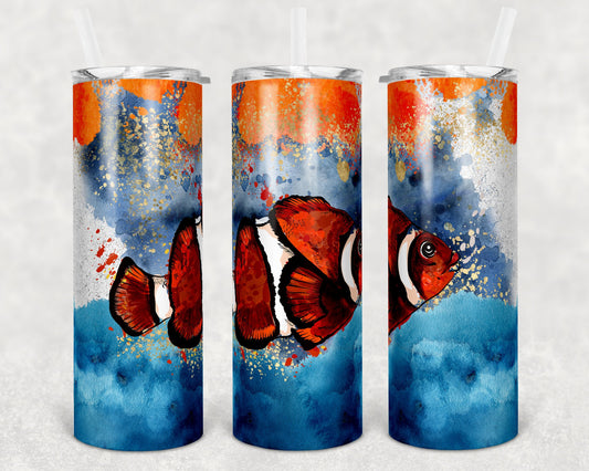 20 oz Skinny Tumbler Sublimation Design Template Ink Glitter Clown Fish Ocean Print Transfer