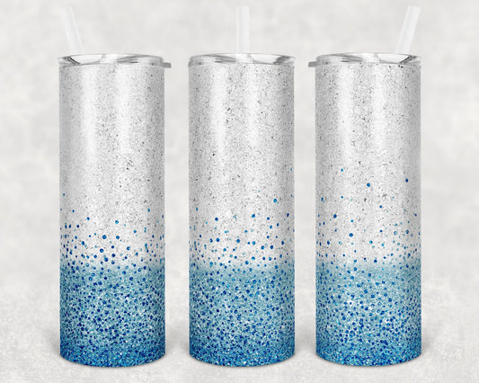 20 oz Skinny Tumbler Sublimation Glitter Blue Straight and Warped Design