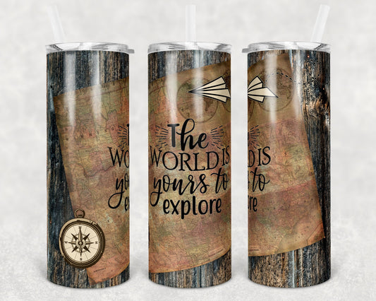 20 oz Skinny Tumbler Sublimation Design Template Travel World to Explore Print Transfer