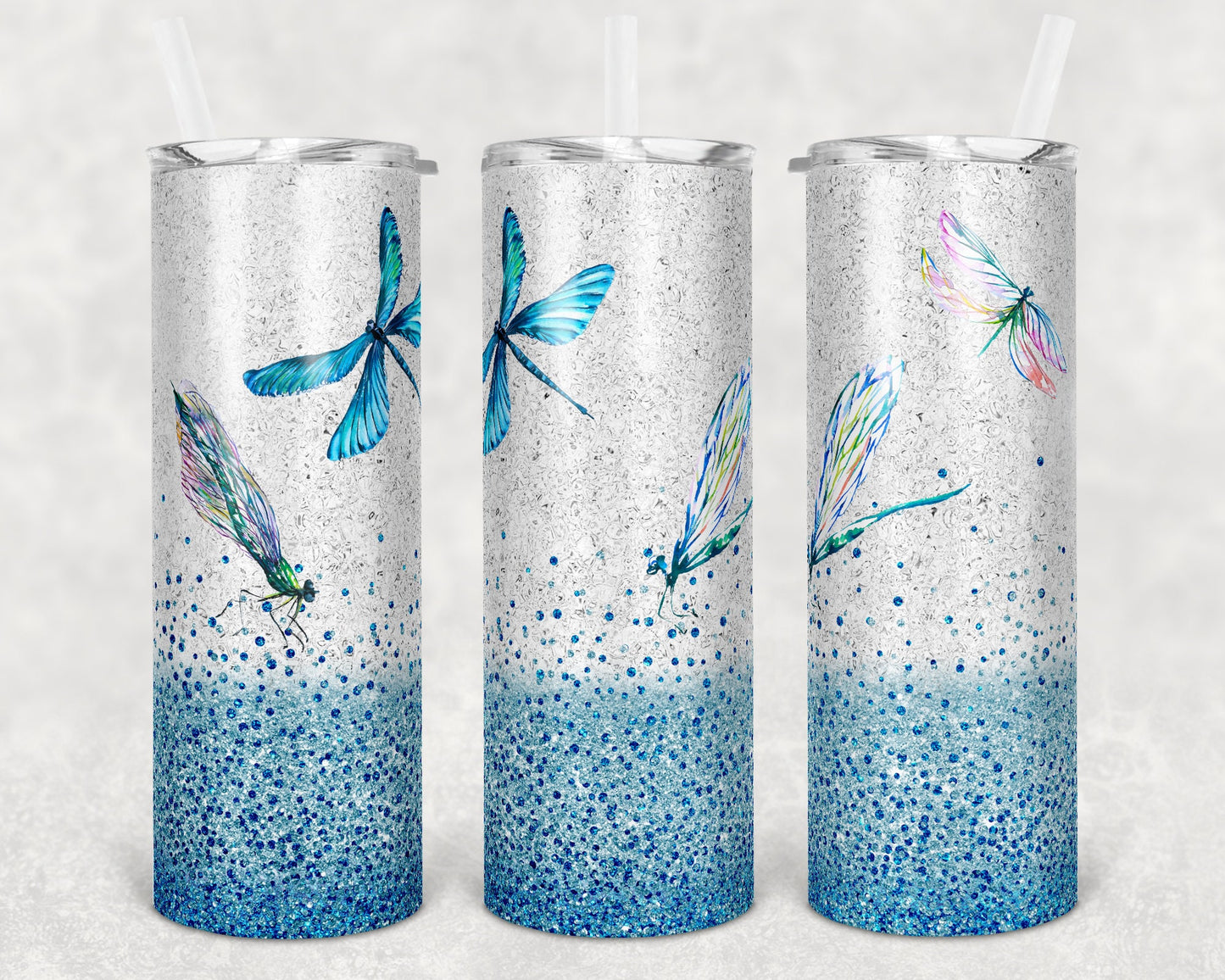 20 oz Skinny Tumbler Glitter Dragonfly Sublimation Design Print Transfer butterfly