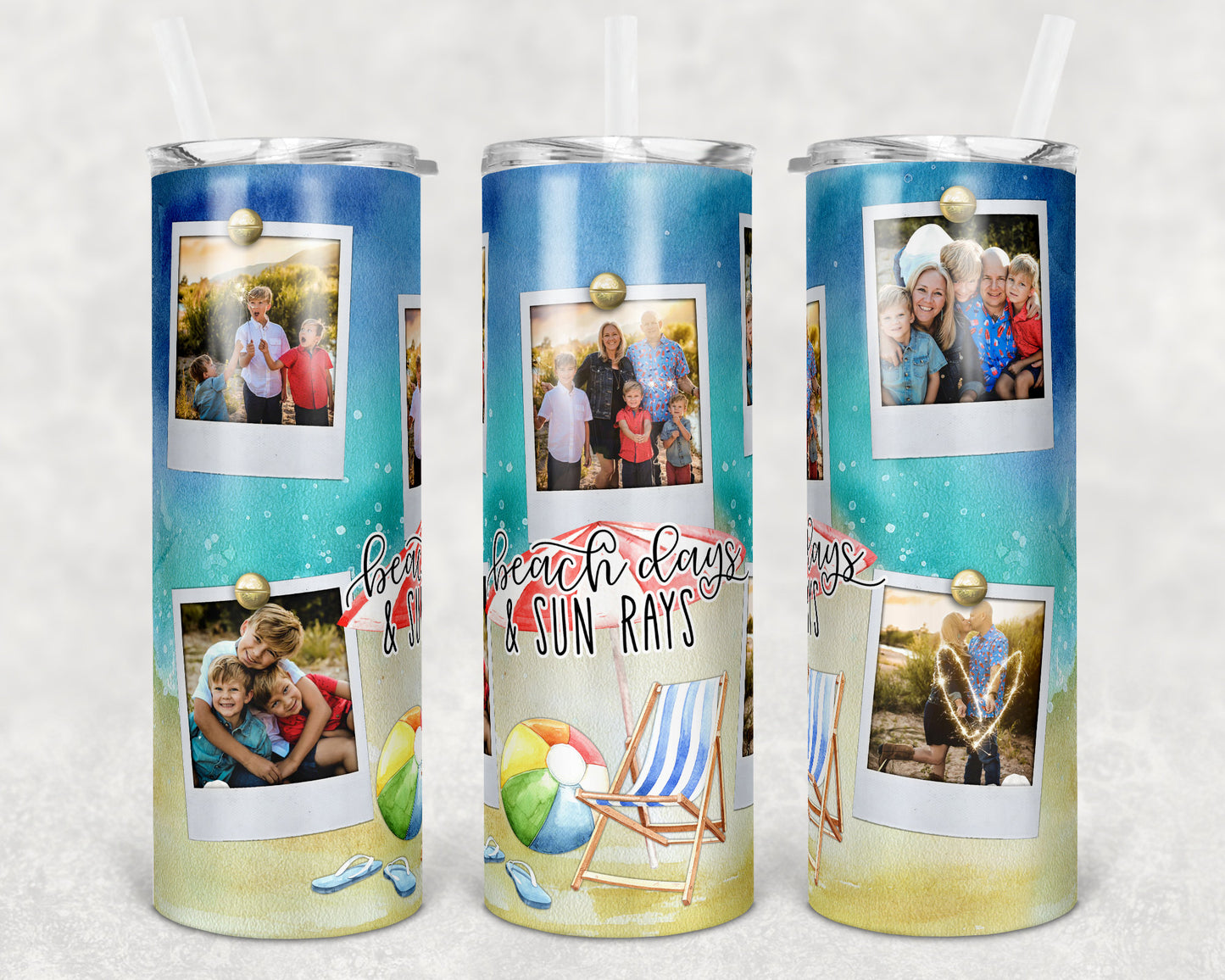 20 oz Skinny Tumbler Picture Frame Beach Days Sublimation Design
