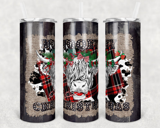 20 oz Skinny Tumbler Sublimation Mooey Christmas Wood Christmas Design Template Straight Warped