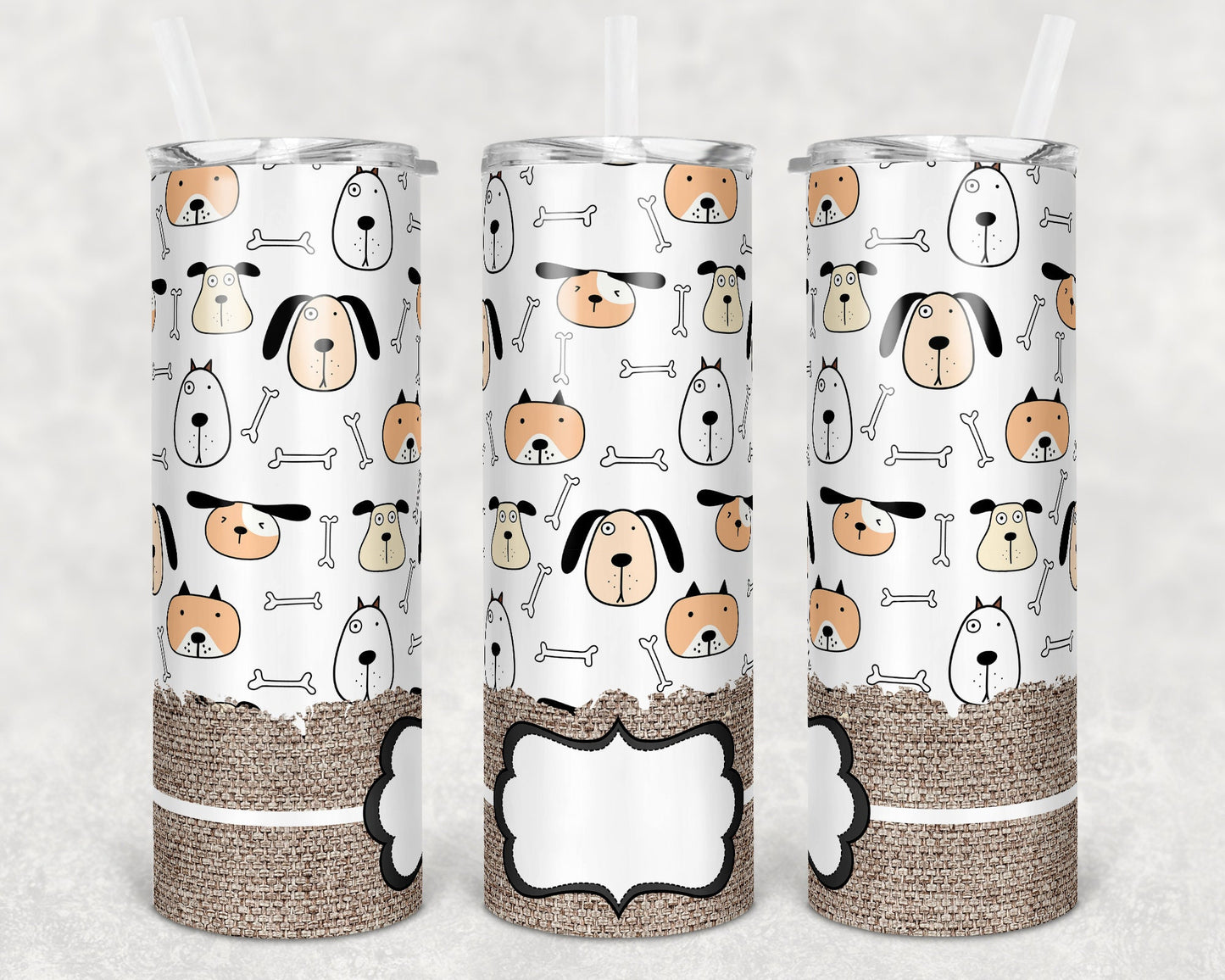20 oz Skinny Tumbler Sublimation Many Dogs Burlap Dog Personalize Template Straight Warped