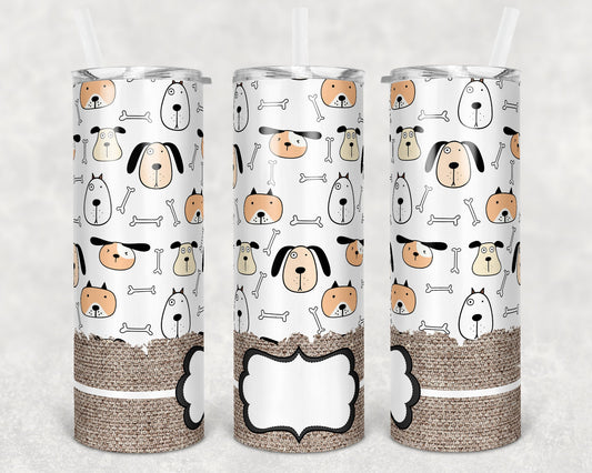 20 oz Skinny Tumbler Sublimation Many Dogs Burlap Dog Personalize Template Straight Warped