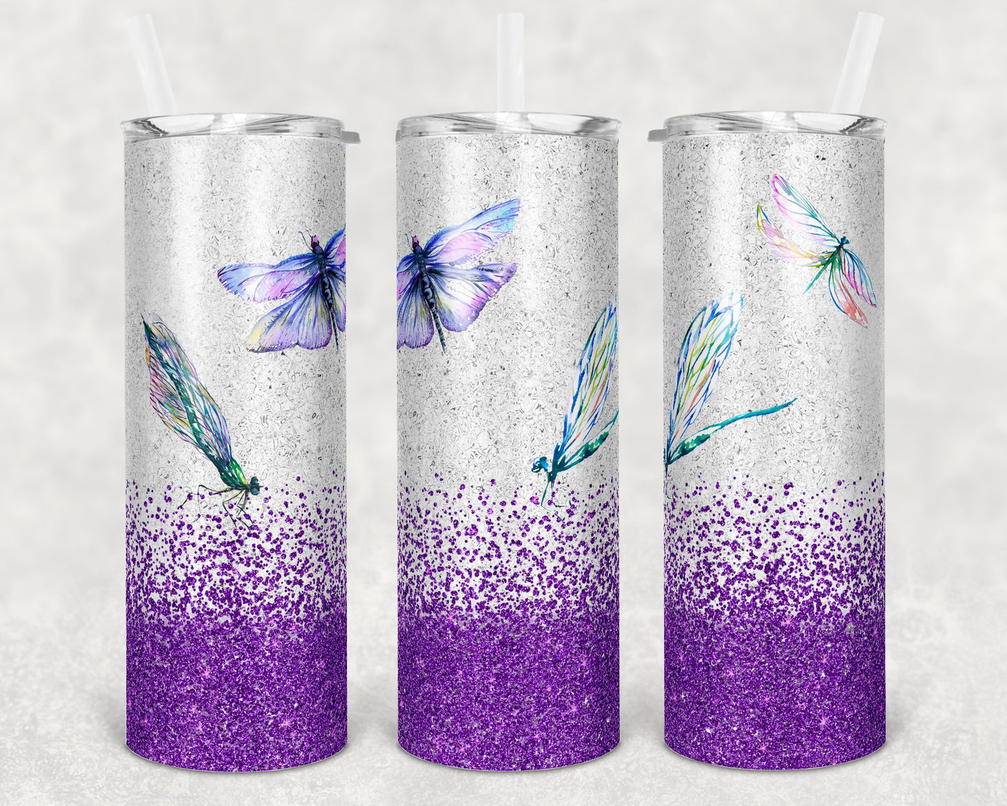 20 oz Skinny Tumbler Glitter Dragonfly Sublimation Design Print Transfer butterfly