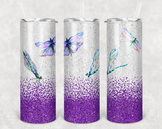 20 oz Skinny Tumbler Glitter Dragonfly Sublimation Design Print Transfer butterfly
