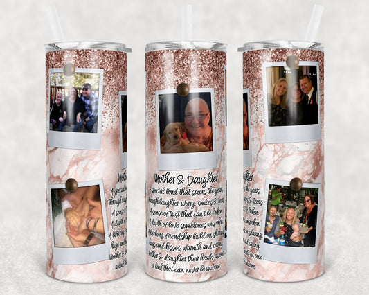 20 oz Skinny Tumbler Picture Frame Seamless Mother Daughter Marble Sublimation Design