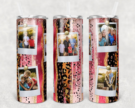 20 oz Skinny Tumbler Picture Frame Pink Glitter Brush Stroke Sublimation Design