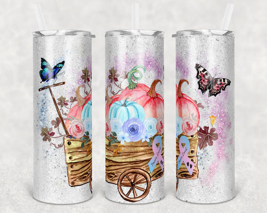 20 oz Skinny Tumbler Sublimation Glitter Pink Blue Pumpkin Infant and Baby Loss Awareness Straight and Warped Design