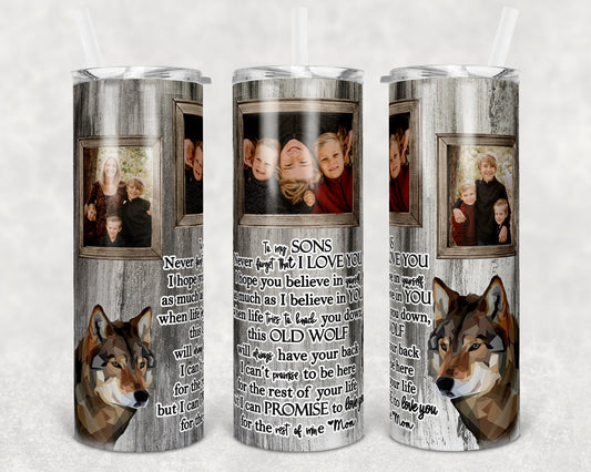 20 oz Skinny Tumbler Picture Frame Seamless Mother Son Wolf Sublimation Design