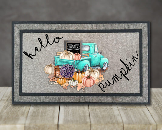 Sublimation Door Mat Design Fall Truck can also be used for Pillows Placemats Aprons Tote Bags and Towels