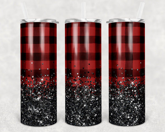 20 oz Skinny Tumbler Sublimation Design Template Buffalo Glitter Overlay Design