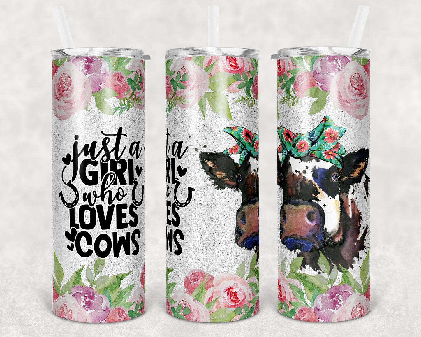 20 oz Skinny Tumbler Sublimation Just a girl who loves Cows Design cow