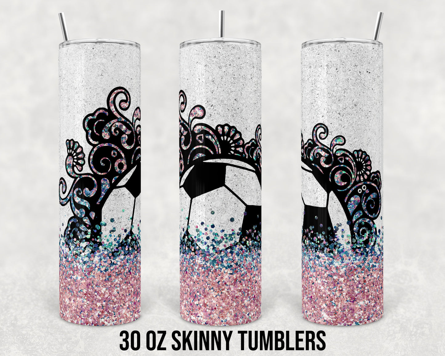 30 oz Skinny Tumbler Sublimation Design Template Faux Soccer Straight and Warped